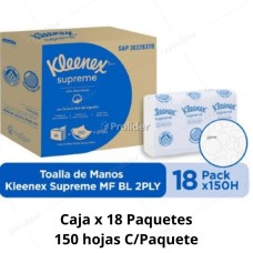 Caja Papel Interfoliado Kleenex Supreme Blanco x 18 Paquetes de 150 unidades 32 gr 30228378