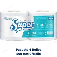 Papel Higiénico Jumbo Super 500 Metros Etiqueta Celeste Paquete x 4 Rollos