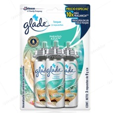 Repuesto Ambientador Toque Glade Paquete x 3 unidades Paraíso Azul
