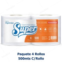 Papel Higiénico Jumbo Super 500 Metros Etiqueta Naranja Paquete x 4 Rollos