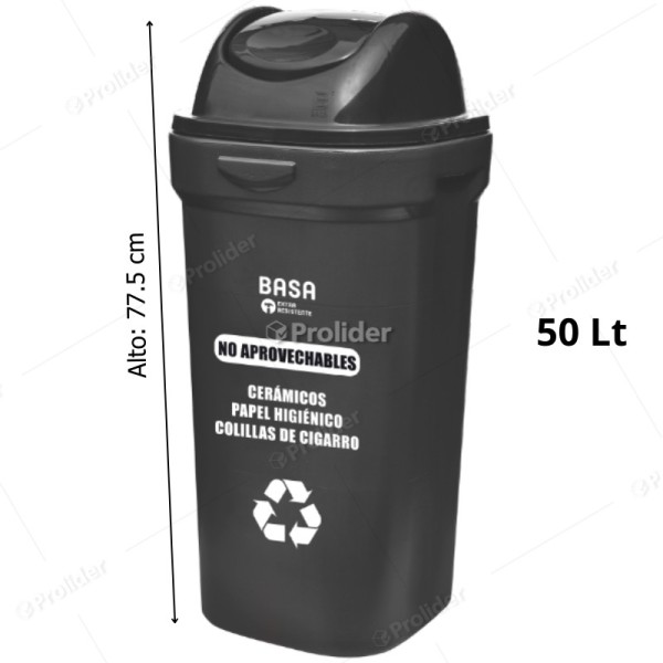Papelera Vaivén Basa Bodeguita 50 Litros Con Logo Negro (No Aprovechables)