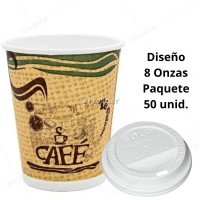 Vasos Polipapel Con Diseño Café 8 Onzas con tapa Pacquete x 50 unidades