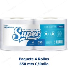 Papel Higiénico Jumbo Super 550 Metros Etiqueta Celeste Paquete x 4 Rollos