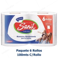 Papel Higienico Jumbo Sanit 100 mt Doble Hoja x 6 Rollos Precorte