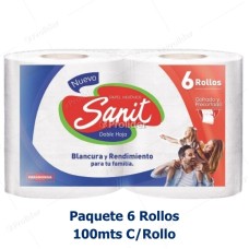 Papel Higienico Jumbo Sanit 100 mt Doble Hoja x 6 Rollos Precorte
