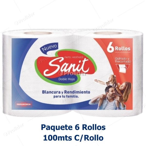 Papel Higienico Jumbo Sanit 100 mt Doble Hoja x 6 Rollos Precorte