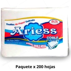 Paquete Papel Interfoliado Ariess Blanco Doble Hoja 200 unidades 23.5 x 24 cm