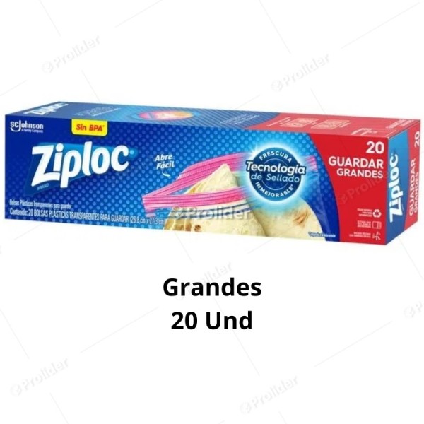 Bolsas Reutilizables Ziploc Para Guardar grandes Paquete x 20 unidades (26.8 cm x 27.3 cm)