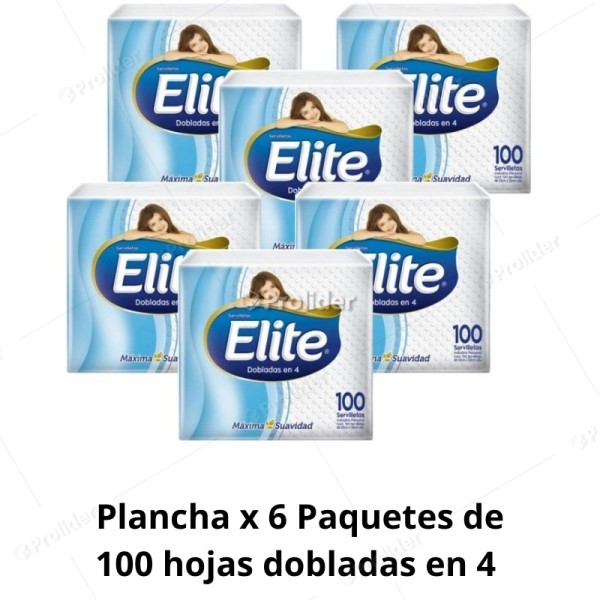 Servilletas Blancas Elite Dobladas en 4 x 6 Paquetes de 100 unidades (33 x 33 cm)