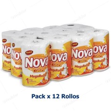 Papel Toalla Megarollo Nova Paquete x 12 Rollos Doble Hoja