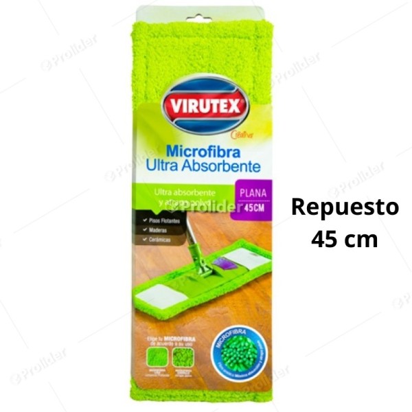 Repuesto Mopa Plana de Microfibra Virutex 45 cm Verde