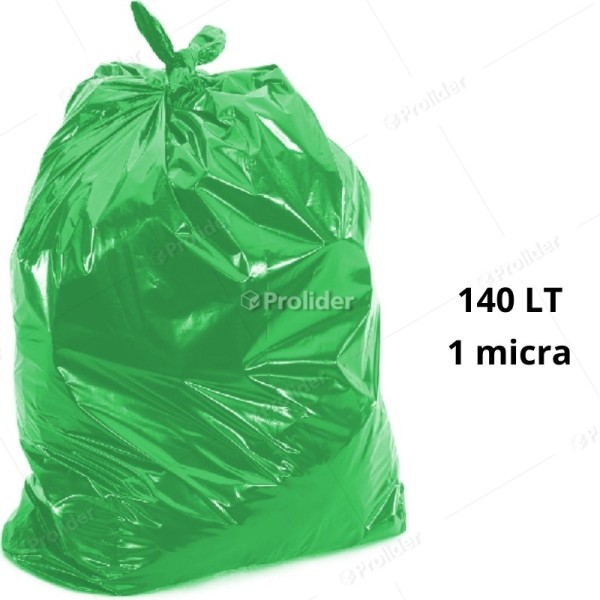 Bolsas Plásticas Verdes económicas / 1 Micra / 140 Litros / 100 unidades