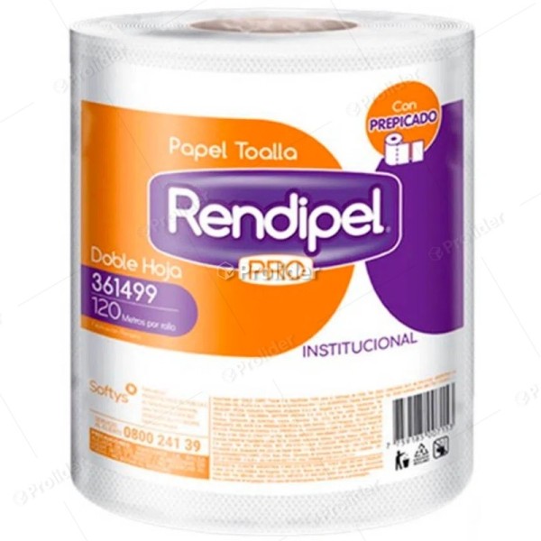 Papel Toalla Jumbo Rendipel Doble Hoja Blanco 100 Metros 500 Hojas Precortado