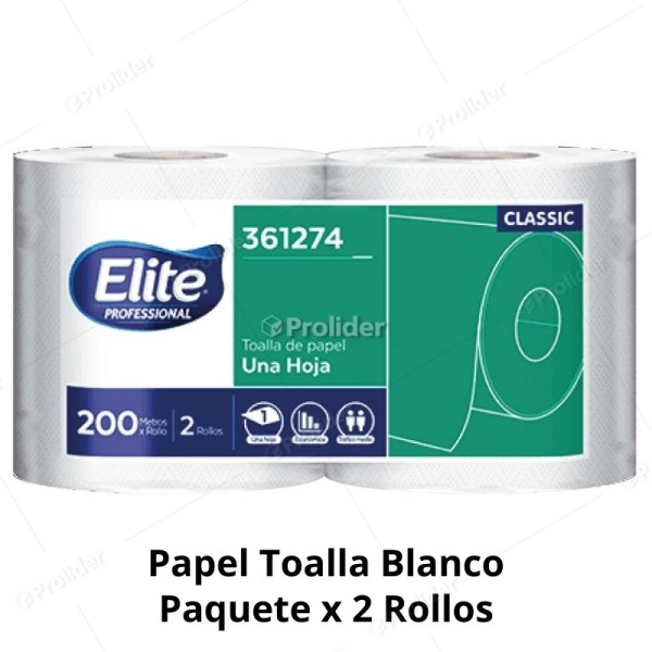 Papel Toalla Jumbo Elite Blanco 200 Metros x 2 Rollos