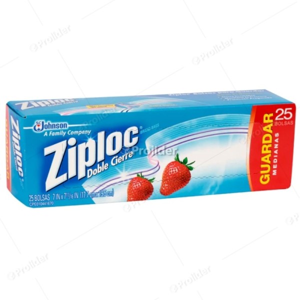 Bolsas Reutilizables Ziploc Para Guardar Medianas Paquete x 25 unidades (17.7 cm x 19.5 cm)