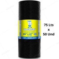 Bolsas Plásticas Negras en Rollo / 26 x 40 de 75 Litros / 50 unidades / Virutex Tachito