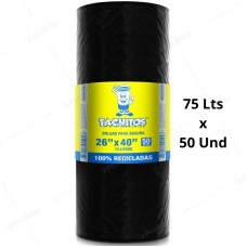 Bolsas Plásticas Negras en Rollo / 26 x 40 de 75 Litros / 50 unidades / Virutex Tachito