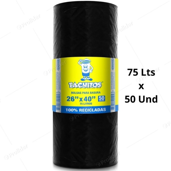Bolsas Plásticas Negras en Rollo / 26 x 40 de 75 Litros / 50 unidades / Virutex Tachito