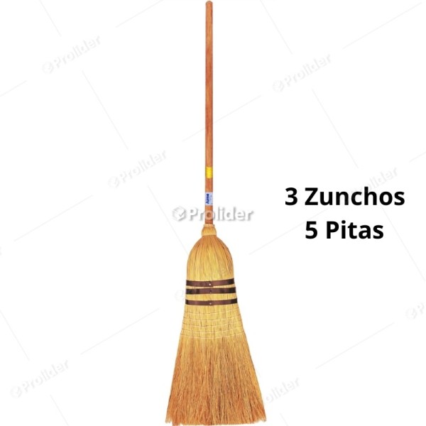 Escoba de Paja Baja Policía de 3 Zunchos 5 Pitas
