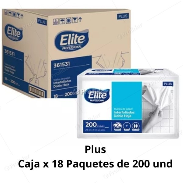 Caja Papel Interfoliado Elite Blanco Plus x 18 Paquetes de 200 unidades