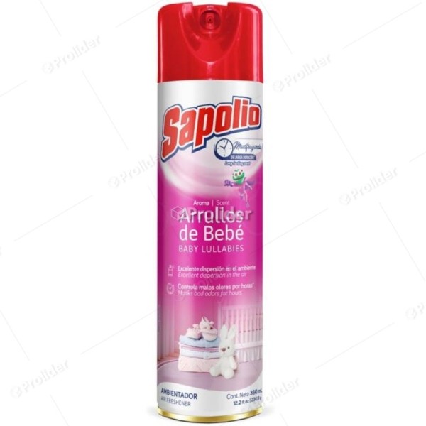 Ambientador En Spray Sapolio frasco 360 ml Arrullos de Bebé