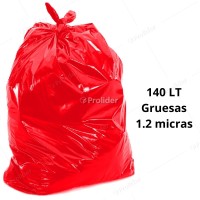 Bolsas Plásticas Rojas Gruesas / 1.2 Micras / 140 Litros / 100 unidades