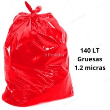 Bolsas Plásticas Rojas Gruesas / 1.2 Micras / 140 Litros / 100 unidades