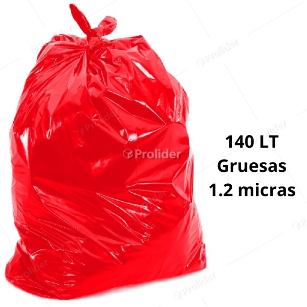 Bolsas Plásticas Rojas Gruesas / 1.2 Micras / 140 Litros / 100 unidades