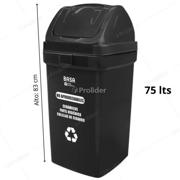 Papelera Vaivén Basa Bodeguita 75 Litros Con Logo Negro (No Aprovechables)