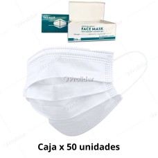 Mascarillas Descartables 3 Pliegues Facemask Caja x 50 unidades Blanco