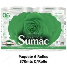 Papel Higiénico Jumbo Sumac 370 Metros Etiqueta Verde Paquete x 6 Rollos
