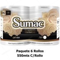 Papel Higiénico Jumbo Sumac 550 Metros Etiqueta Dorado Paquete x 6 Rollos