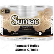 Papel Higiénico Jumbo Sumac 550 Metros Etiqueta Dorado Paquete x 6 Rollos