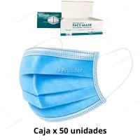 Mascarillas Descartables 3 Pliegues Facemask Caja x 50 unidades Celeste
