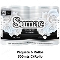 Papel Higiénico Jumbo Sumac 500 Metros Etiqueta Plomo Paquete x 6 Rollos