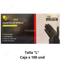 Guantes de Nitrilo Hid Med Negro Talla L Caja x 100 unidades