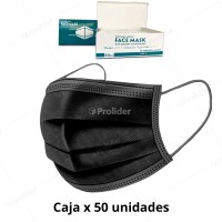 Mascarillas Descartables 3 Pliegues Facemask Caja x 50 unidades Negro