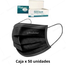 Mascarillas Descartables 3 Pliegues Facemask Caja x 50 unidades Negro