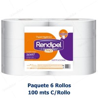 Papel Higiénico Jumbo Rendipel Doble Hoja 100 Metros Paquete x 6 Rollos